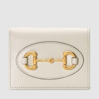 Gucci Horsebit 1955 Card Case Wallet in White Calfskin