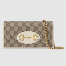 Gucci Horsebit 1955 Chain Wallet in GG Supreme with White Leather