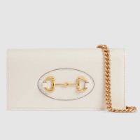 Gucci Horsebit 1955 Chain Wallet in White Calfskin