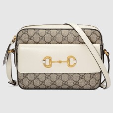 Gucci Horsebit 1955 Small Shoulder Bag in GG Canvas with White Leather
