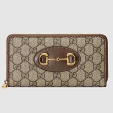 Gucci Horsebit 1955 Zip Around Wallet in GG Supreme with Brown Leaher