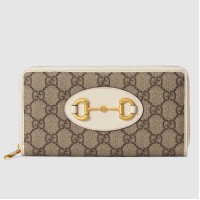 Gucci Horsebit 1955 Zip Around Wallet in GG Supreme with White Leaher