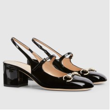 Gucci Horsebit Mary Jane Pumps in Black Patent Calfskin