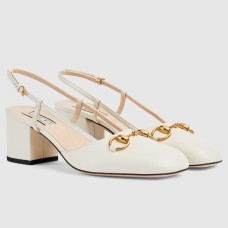 Gucci Horsebit Slingback Pumps 55mm in White Leather