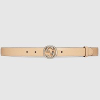 Gucci Interlocking G Belt 25MM in Beige Leather