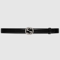 Gucci Interlocking G Belt 25MM in Black Leather