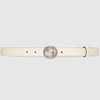 Gucci Interlocking G Belt 25MM in White Leather