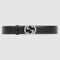 Gucci Interlocking G Buckle Belt 38MM in Black Signature Leather