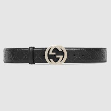 Gucci Interlocking G Buckle Belt 38MM in Black Signature Leather