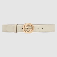 Gucci Interlocking G Buckle Belt 38MM in White Signature Leather
