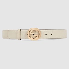 Gucci Interlocking G Buckle Belt 38MM in White Signature Leather