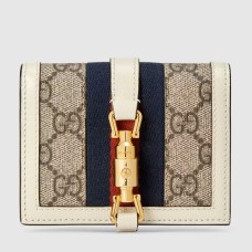 Gucci Jackie 1961 Card Case Wallet in GG Canvas with White Leather
