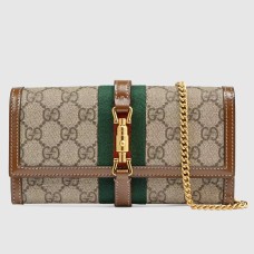 Gucci Jackie 1961 Chain Wallet in GG Canvas with Brown Leather