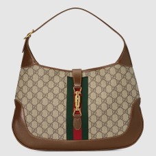 Gucci Jackie 1961 Medium Bag in GG Canvas with Brown Leather Trim