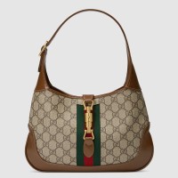 Gucci Jackie 1961 Small Bag in GG Canvas with Brown Leather Trim
