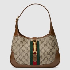 Gucci Jackie 1961 Small Bag in GG Canvas with Brown Leather Trim