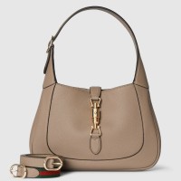 Gucci Jackie 1961 Small Shoulder Bag in Taupe Grained Calfskin