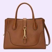 Gucci Jackie 1961 Small Tote Bag in Brown Grained Leather