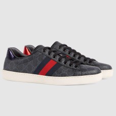 Gucci Men's Ace Sneakers in Black GG Supreme Canvas with Web
