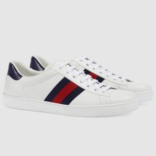 Gucci Men's Ace Sneakers in White Leather with Blue & Red Web