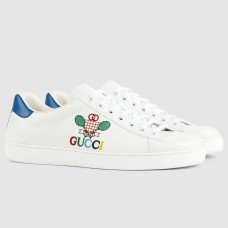 Gucci Men's Ace Sneakers in White Leather with Tennis Print