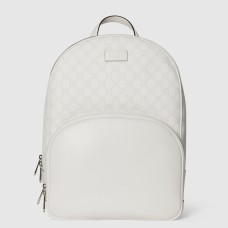 Gucci Men's Backpack in White Leather with GG Supreme Canvas