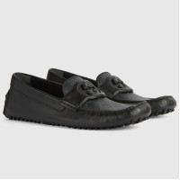 Gucci Men's Drive Loafers in Black Leather and GG Supreme Canvas