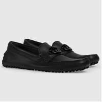Gucci Men's Drive Loafers in Black Leather with Interlocking G