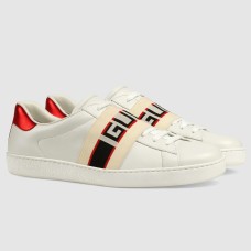 Gucci Men's Elastic Stripe Sneakers in White Leather