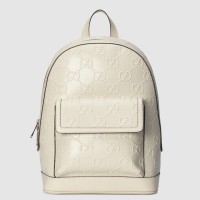 Gucci Men's Medium Backpack In White GG Embossed Leather