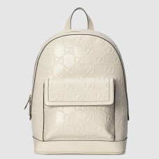 Gucci Men's Medium Backpack In White GG Embossed Leather