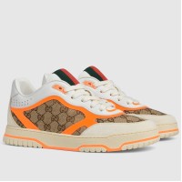 Gucci Men's Re-Web Sneakers in GG Canvas with Orange Leather