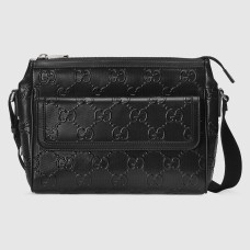 Gucci Messenger Bag in Black GG Embossed Perforated Leather