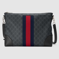 Gucci Messenger Bag in Black GG Supreme Canvas with Web