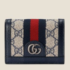 Gucci Ophidia Card Case Wallet in Blue GG Supreme Canvas