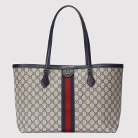 Gucci Ophidia GG Medium Tote Bag in Blue Supreme Canvas