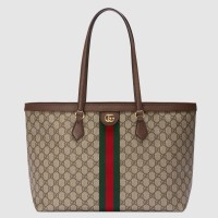 Gucci Ophidia GG Medium Tote Bag in GG Canvas with Brown Leather