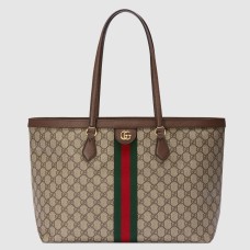 Gucci Ophidia GG Medium Tote Bag in GG Canvas with Brown Leather