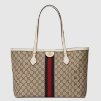 Gucci Ophidia GG Medium Tote Bag in GG Canvas with White Leather