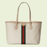 Gucci Ophidia GG Medium Tote Bag in White Supreme Canvas