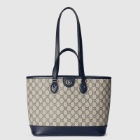 Gucci Ophidia Small Tote Bag in Beige/Blue GG Supreme Canvas