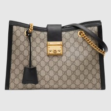Gucci Padlock Medium Shoulder Bag in GG Canvas with Black Leather