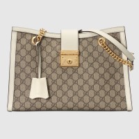 Gucci Padlock Medium Shoulder Bag in GG Canvas with White Leather