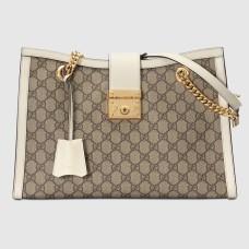 Gucci Padlock Medium Shoulder Bag in GG Canvas with White Leather