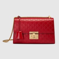Gucci Padlock Medium Shoulder Bag in Red Guccissima Leather