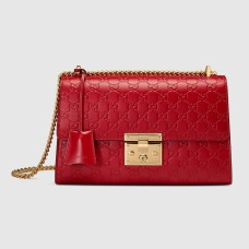Gucci Padlock Medium Shoulder Bag in Red Guccissima Leather