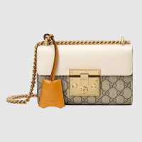 Gucci Padlock Small Shoulder Bag in GG Canvas with White Leather