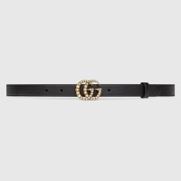 Gucci Pearl Double G Belt 20MM in Black Leather