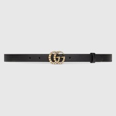 Gucci Pearl Double G Belt 20MM in Black Leather