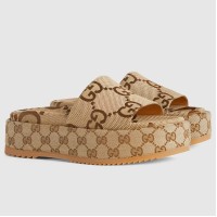 Gucci Platform Slide Sandals in Beige Maxi GG Canvas